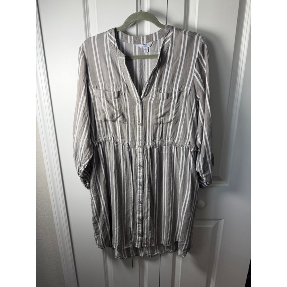 Time and Tru Gray & White Striped Tunic Dress, Size L